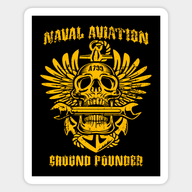 Naval Aviation Ground Pounder Vintage Skull Wings and Wrench Magnet by hobrath